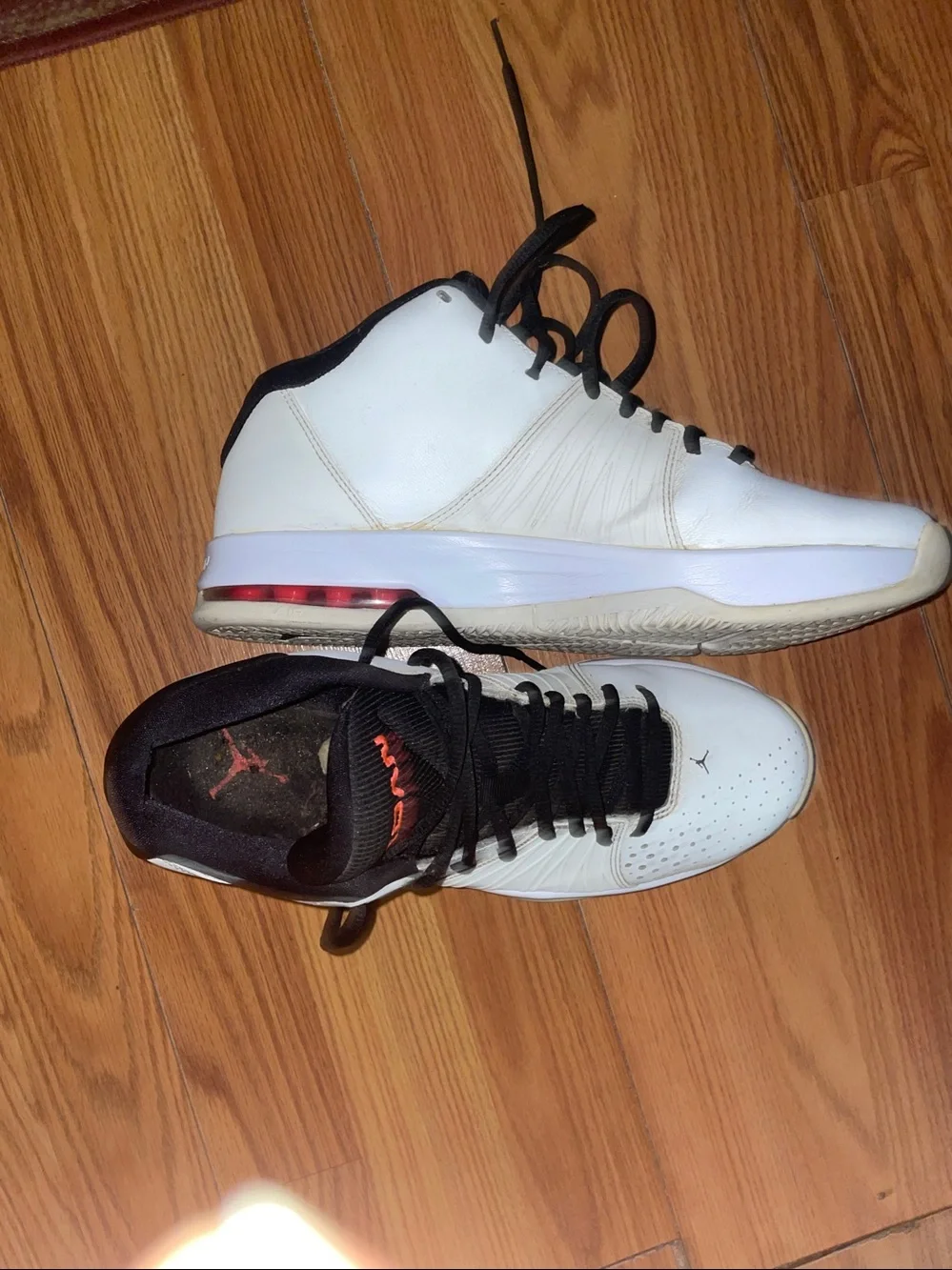 Jordan Men’s White Basketball Sneakers with Black Trim and Red Air Detail